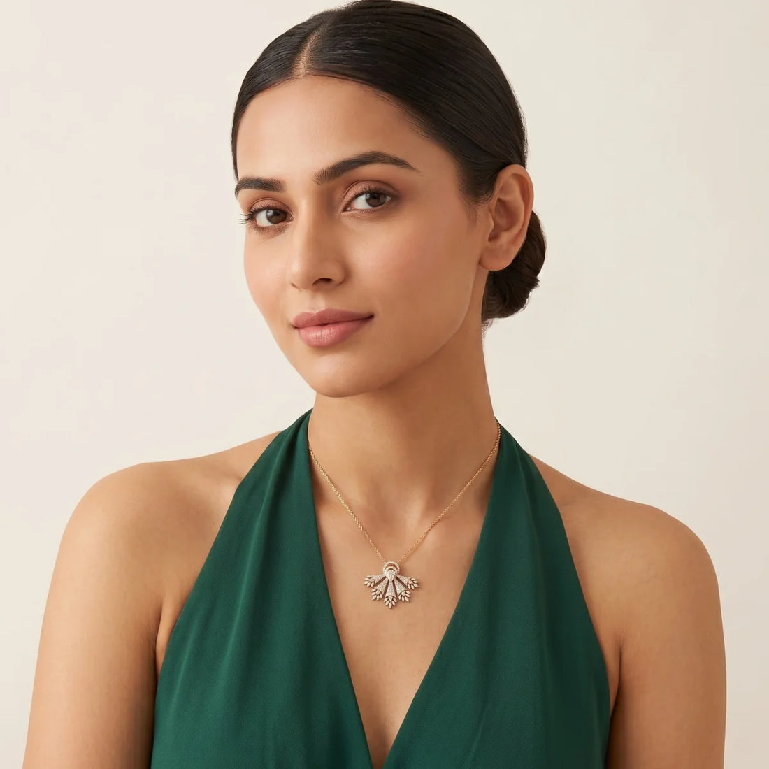 Luxury Pear Cut Diamond Fan Halo Statement Pendant Necklace – 925 Sterling Silver