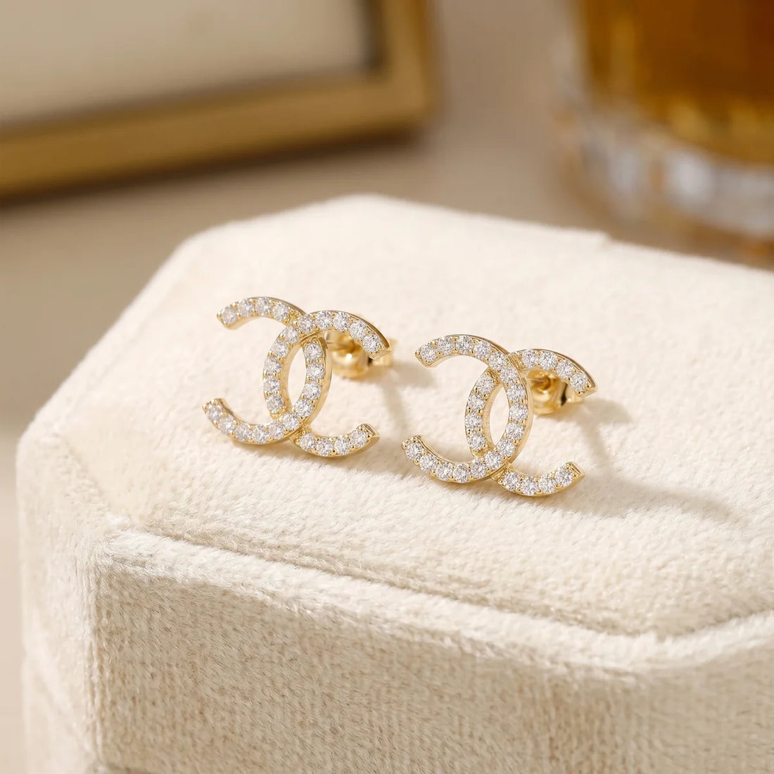 925 Sterling Silver CZ Double C Logo Earrings | Classic Designer-Inspired Stud Earrings