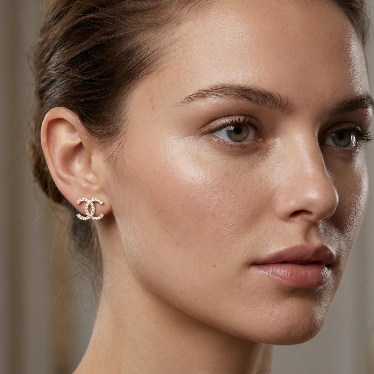 925 Sterling Silver CZ Double C Logo Earrings | Classic Designer-Inspired Stud Earrings