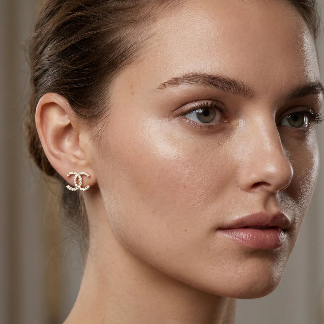 925 Sterling Silver CZ Double C Logo Earrings | Classic Designer-Inspired Stud Earrings