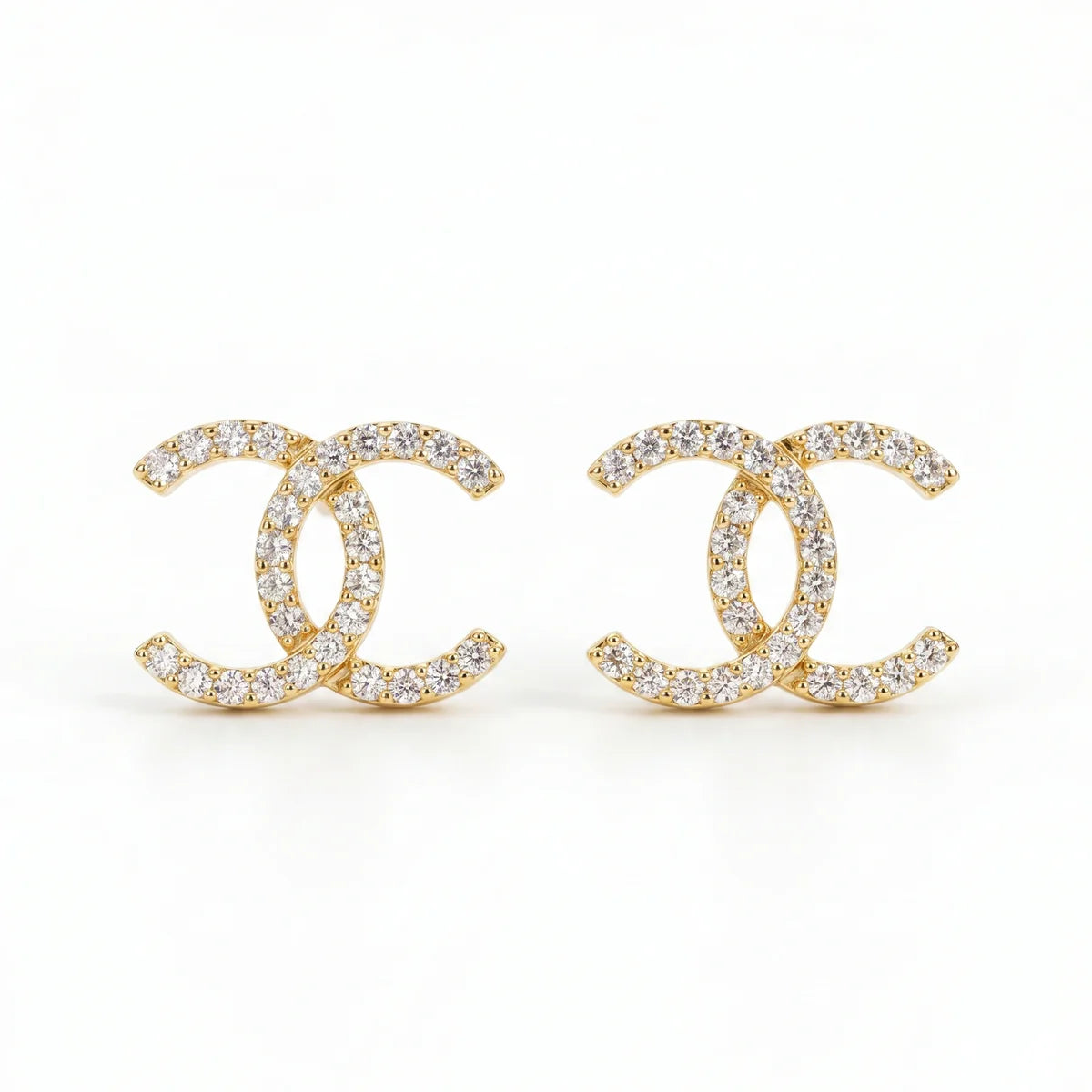 925 Sterling Silver CZ Double C Logo Earrings | Classic Designer-Inspired Stud Earrings