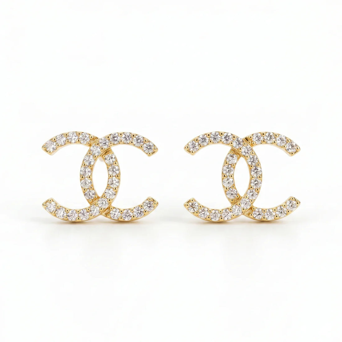 925 Sterling Silver CZ Double C Logo Earrings | Classic Designer-Inspired Stud Earrings
