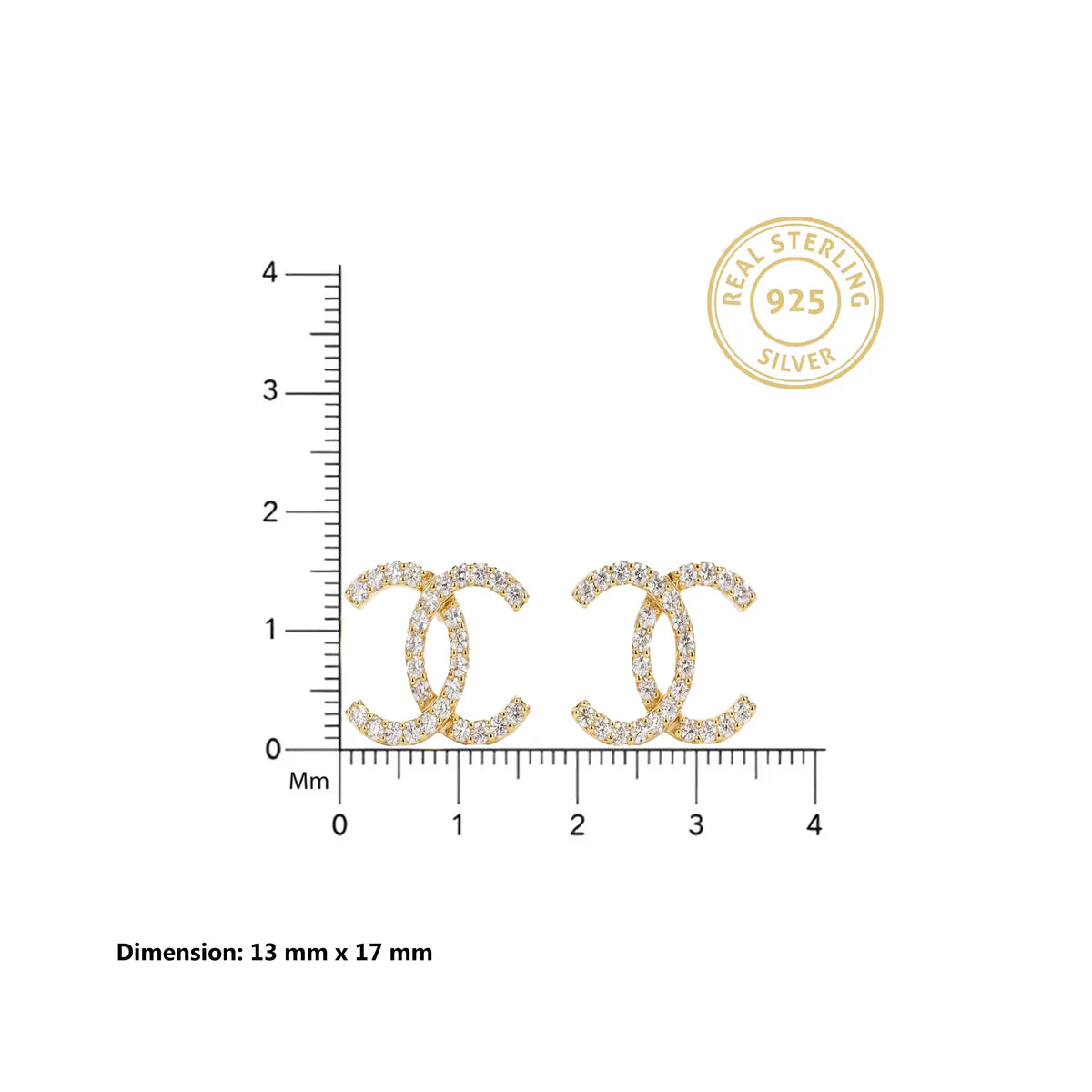 925 Sterling Silver CZ Double C Logo Earrings | Classic Designer-Inspired Stud Earrings