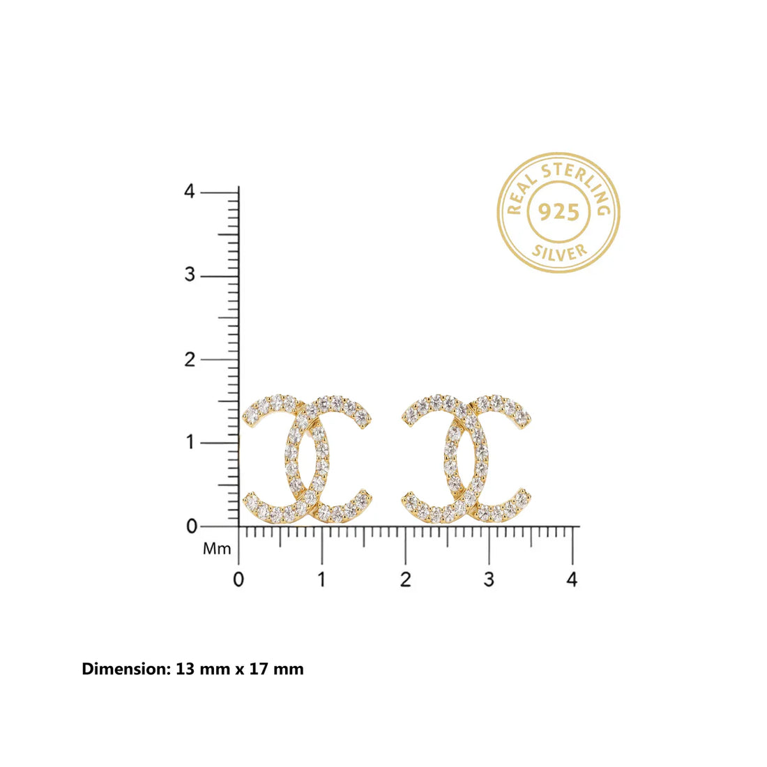 925 Sterling Silver CZ Double C Logo Earrings | Classic Designer-Inspired Stud Earrings