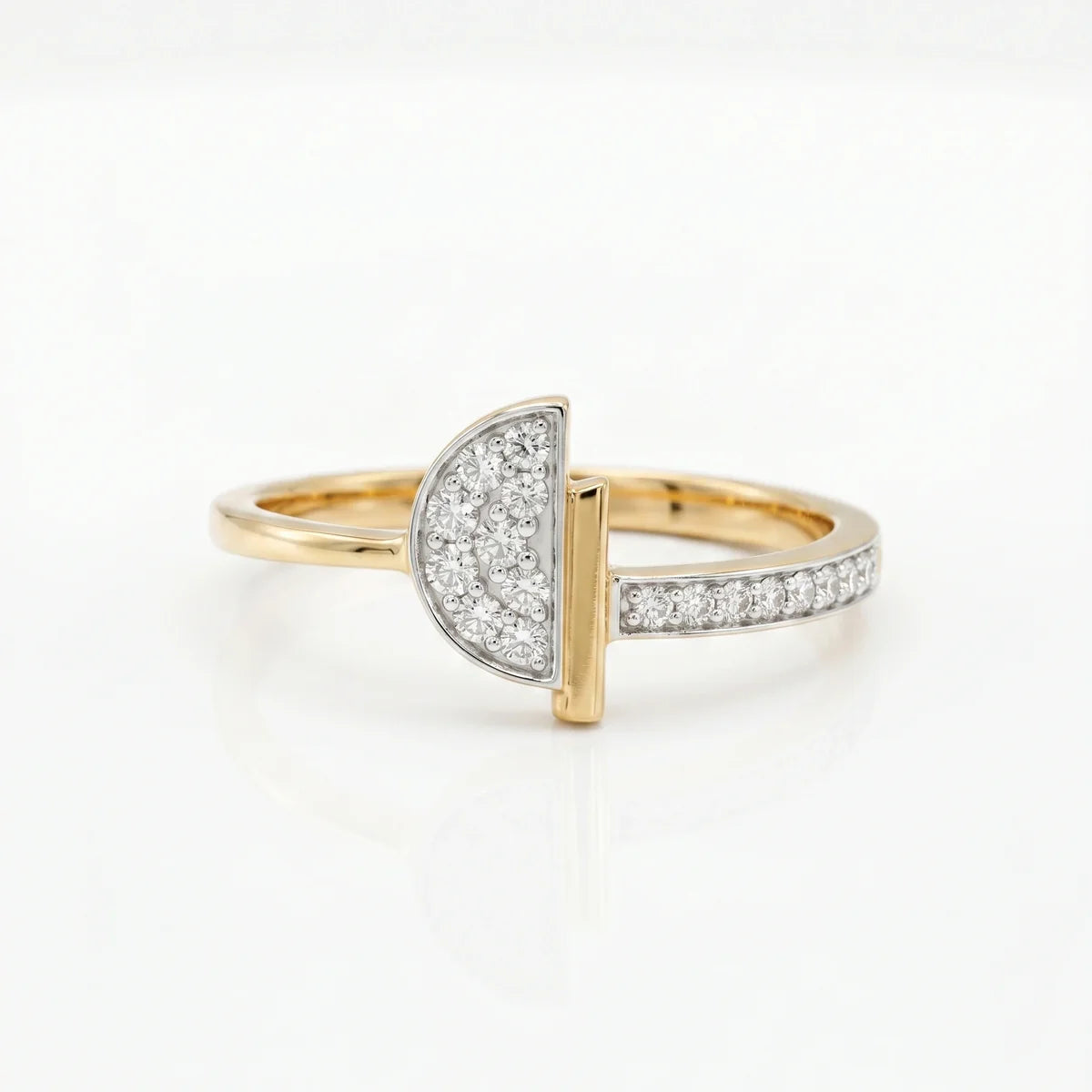 Half Moon Diamond Open Ring in 925 Sterling Silver | Minimalist Geometric Statement Ring