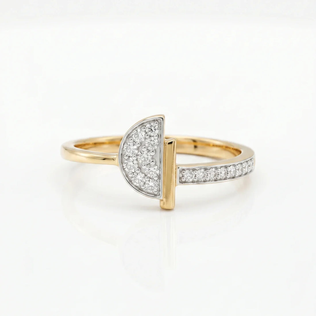 Half Moon Diamond Open Ring in 925 Sterling Silver | Minimalist Geometric Statement Ring