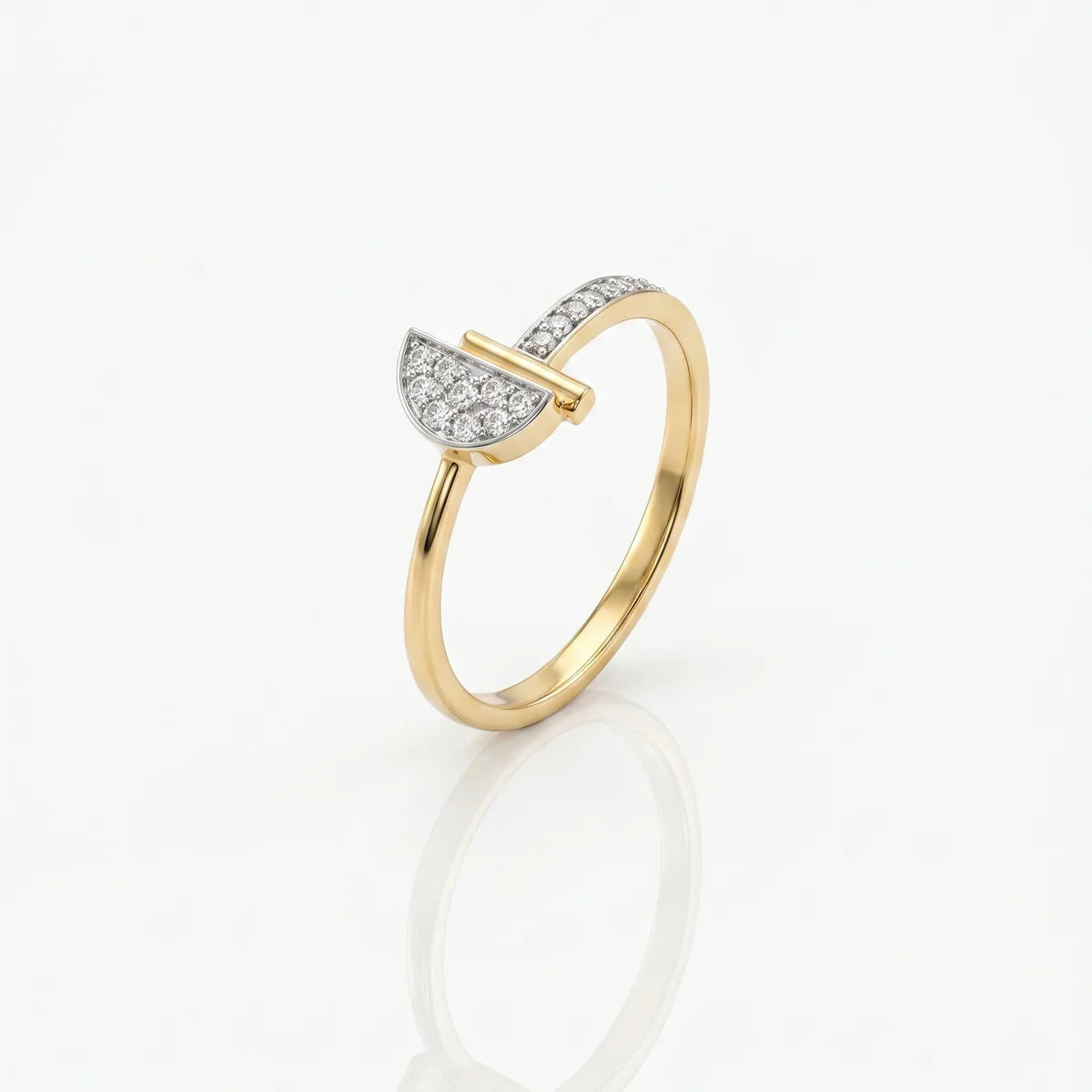 Half Moon Diamond Open Ring in 925 Sterling Silver | Minimalist Geometric Statement Ring