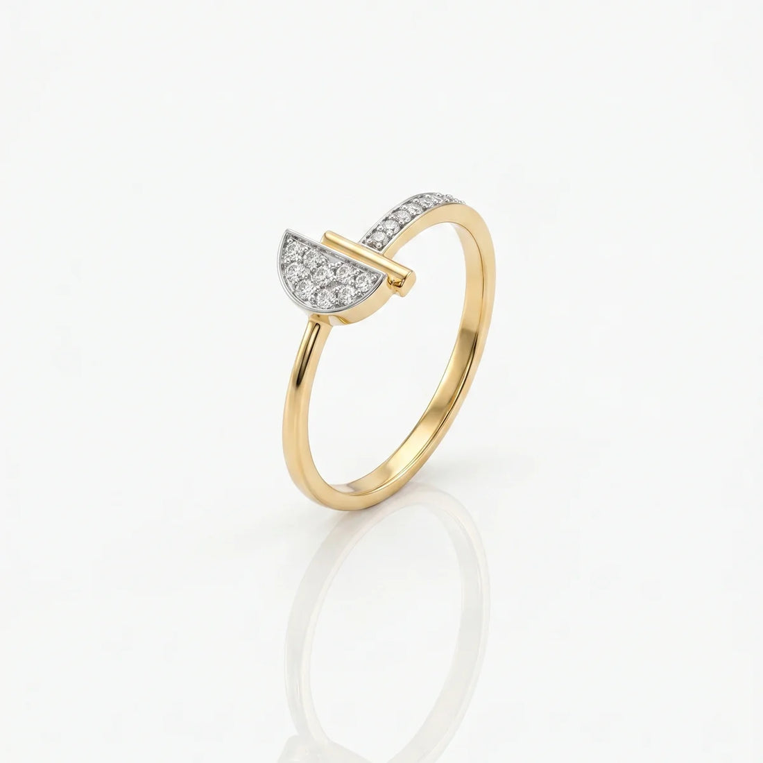 Half Moon Diamond Open Ring in 925 Sterling Silver | Minimalist Geometric Statement Ring