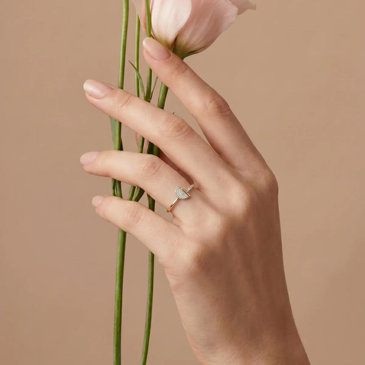 Half Moon Diamond Open Ring in 925 Sterling Silver | Minimalist Geometric Statement Ring