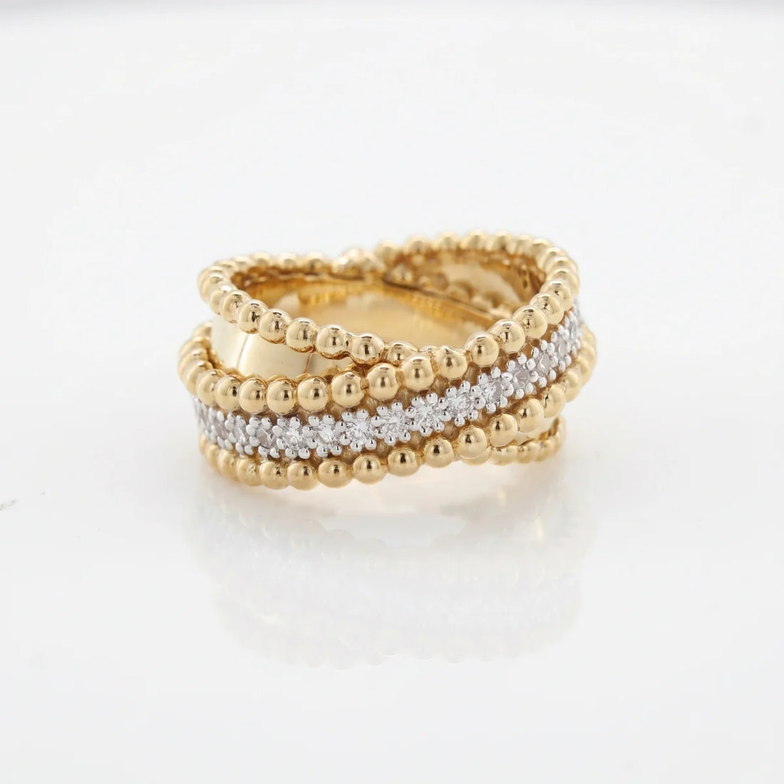 Sterling Silver Beaded Wrap Ring with Round Lab-Grown Diamonds