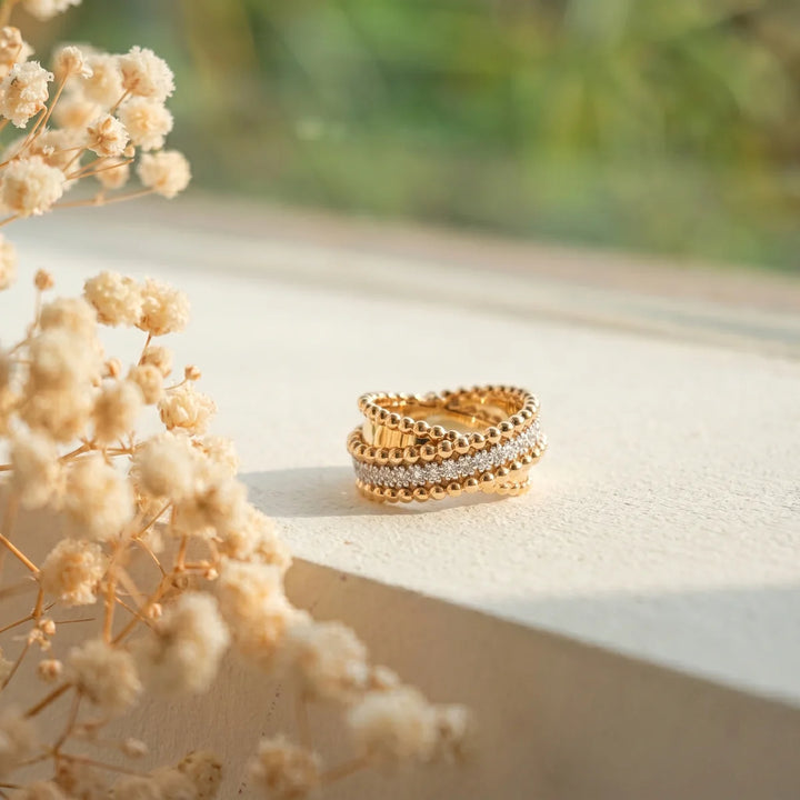 Sterling Silver Beaded Wrap Ring with Round Lab-Grown Diamonds