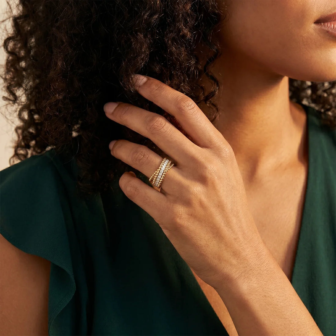 Sterling Silver Beaded Wrap Ring with Round Lab-Grown Diamonds