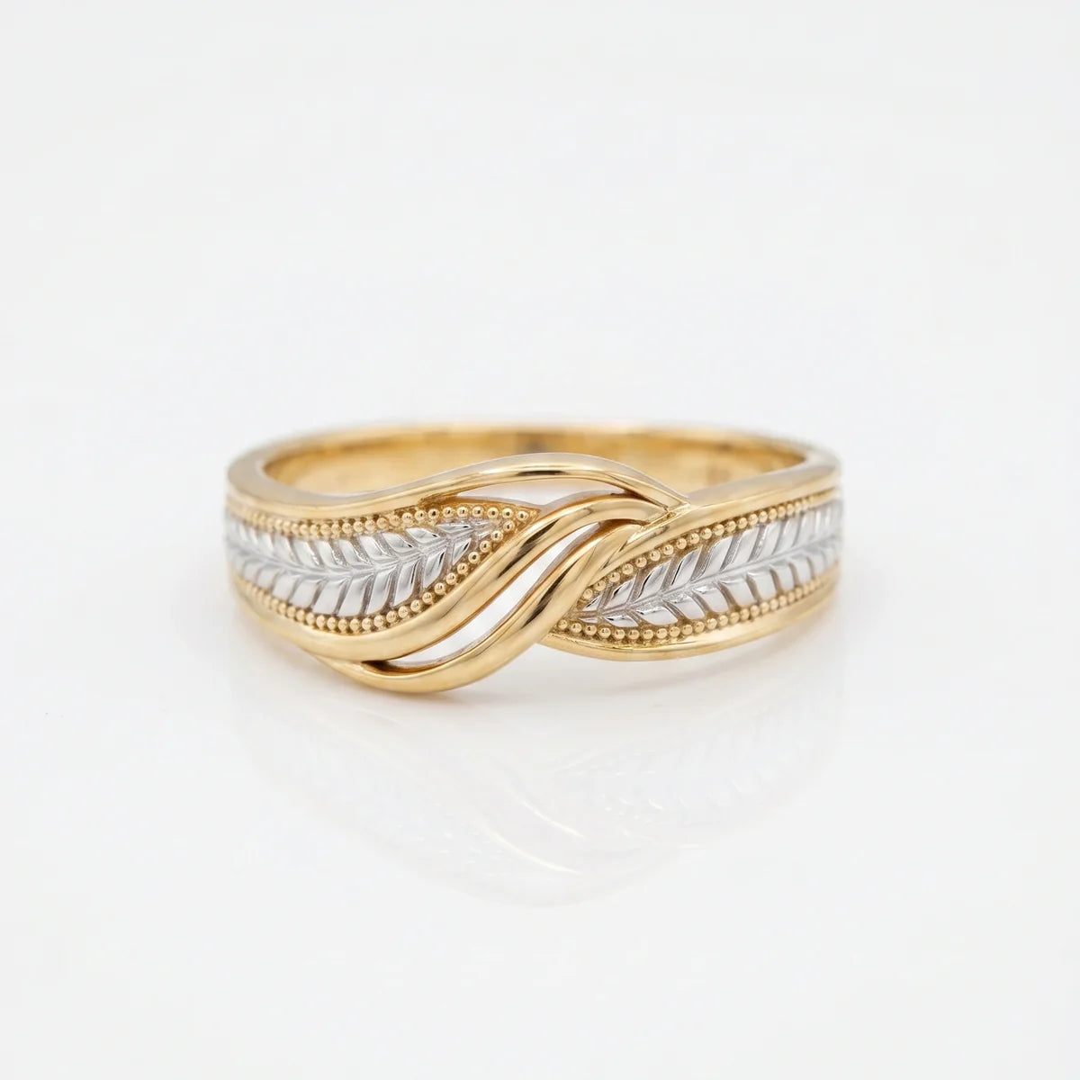 Infinity Leaf Two-Tone 925 Sterling Silver Band Ring