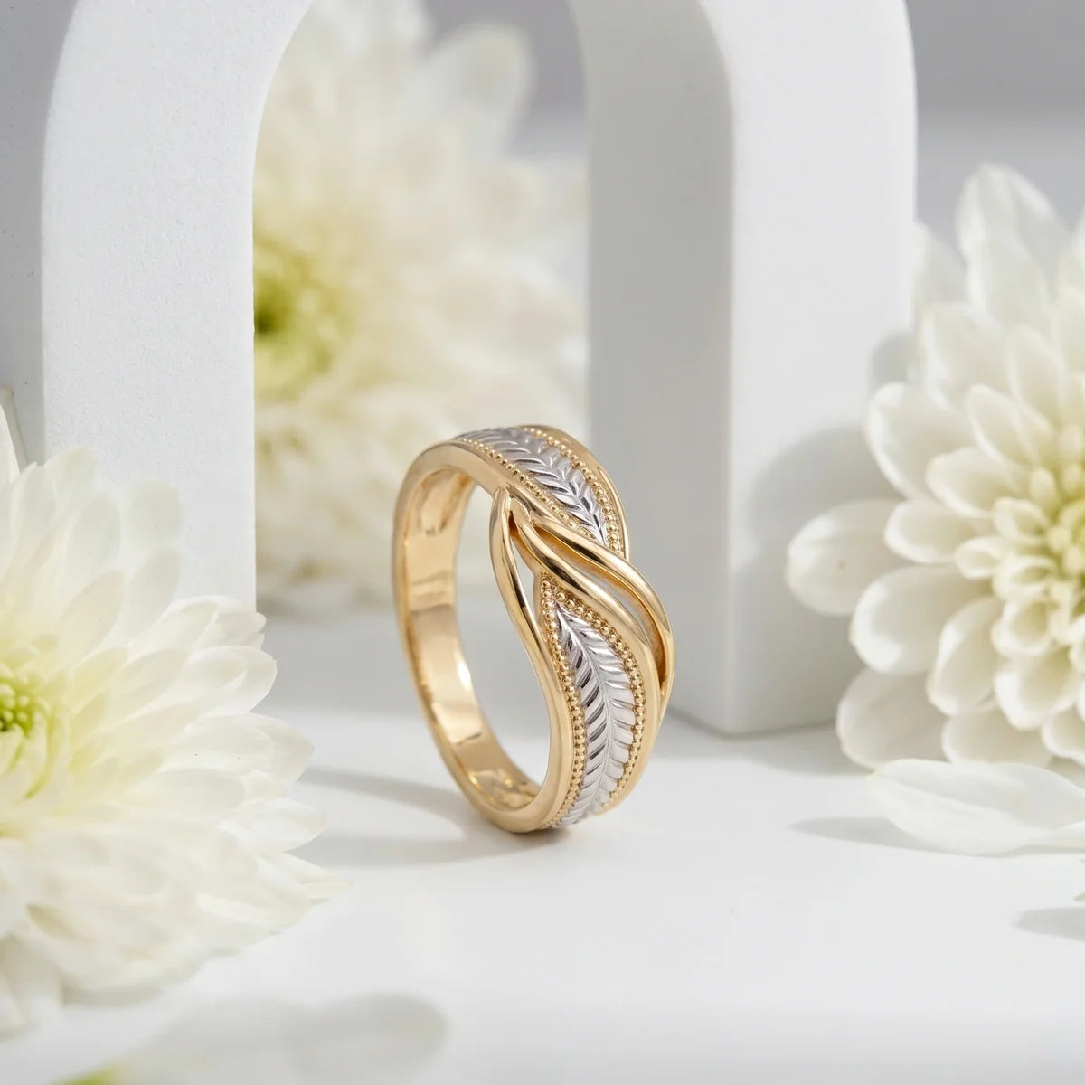 Infinity Leaf Two-Tone 925 Sterling Silver Band Ring