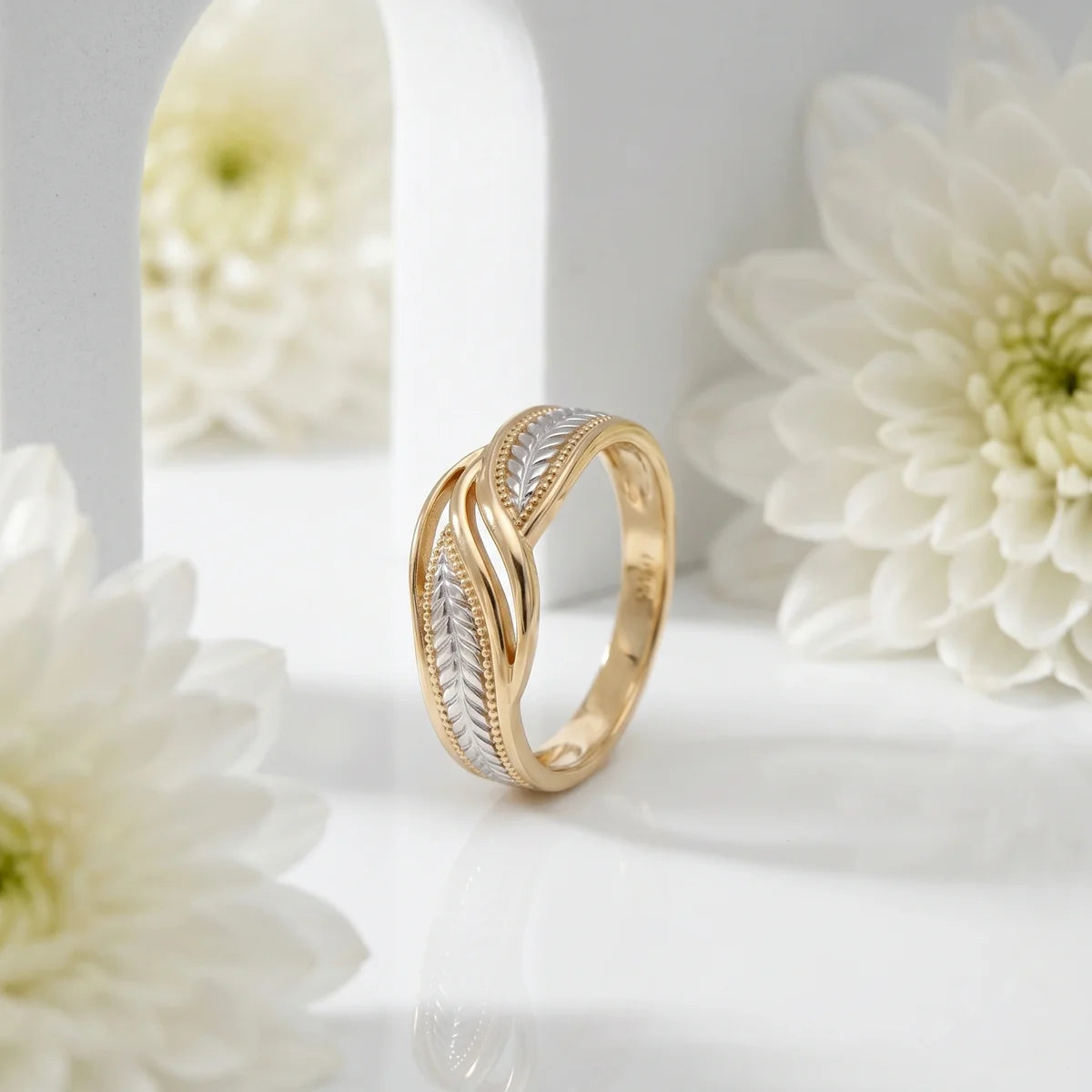 Infinity Leaf Two-Tone 925 Sterling Silver Band Ring