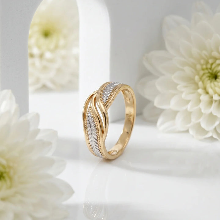 Infinity Leaf Two-Tone 925 Sterling Silver Band Ring