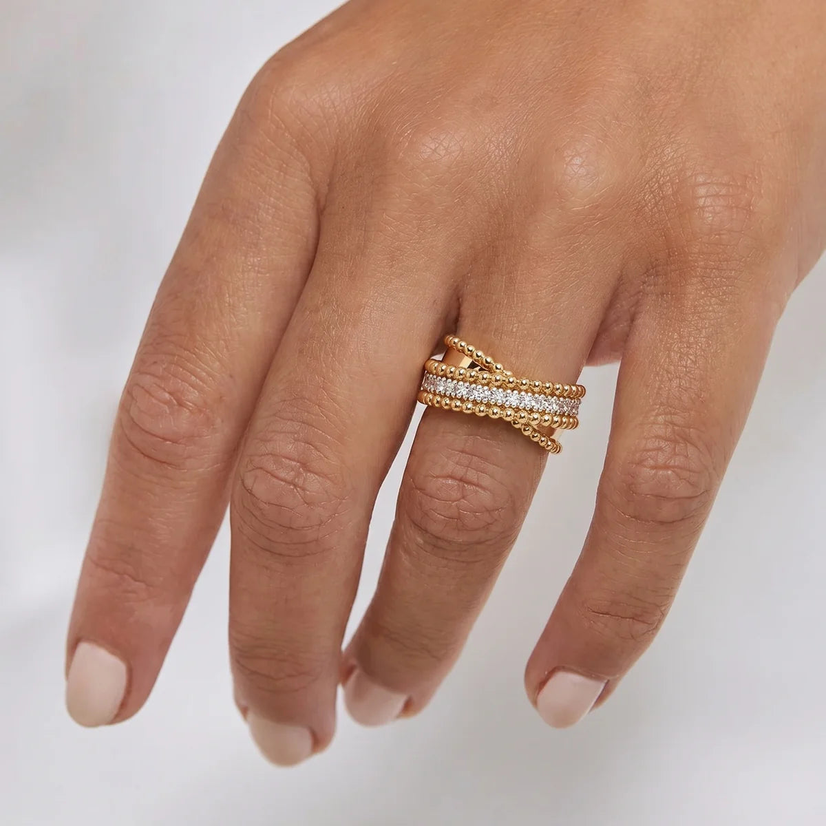 Sterling Silver Beaded Wrap Ring with Round Lab-Grown Diamonds