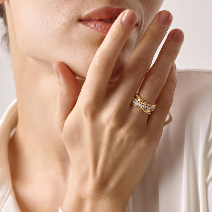 Sterling Silver Beaded Wrap Ring with Round Lab-Grown Diamonds