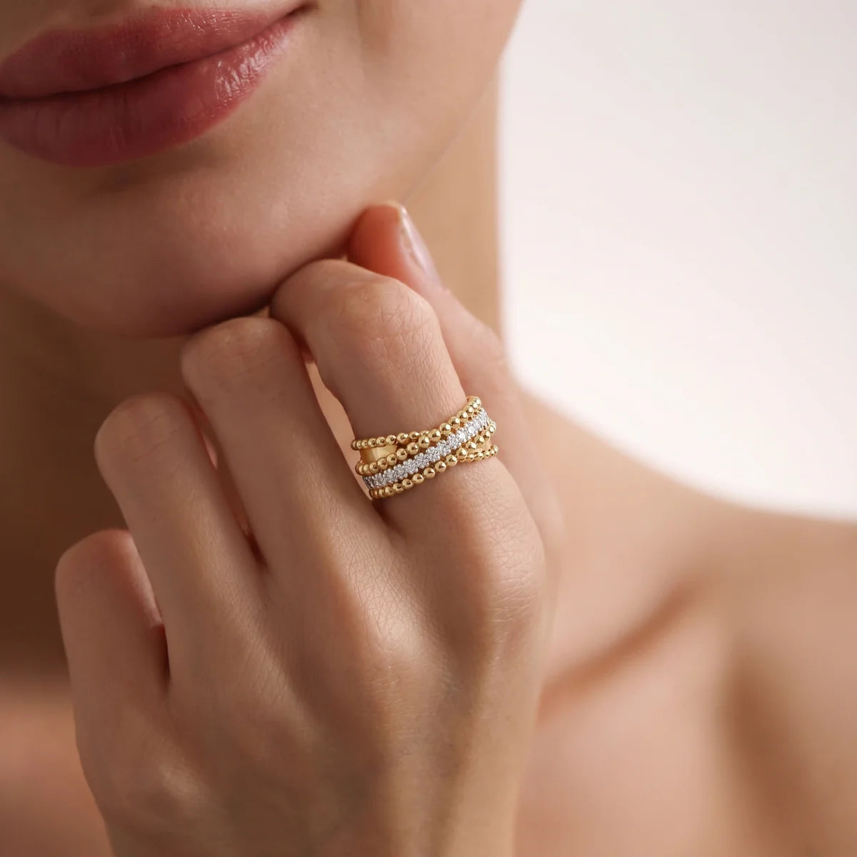 Sterling Silver Beaded Wrap Ring with Round Lab-Grown Diamonds