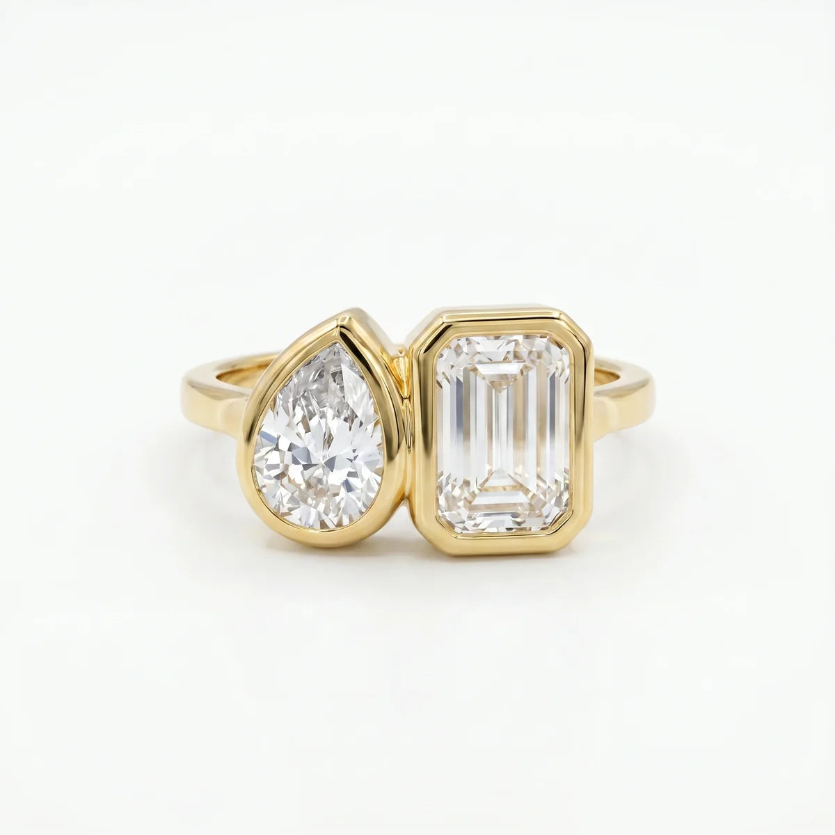 Pear & Emerald Cut Lab-Grown Diamond Ring in 925 Sterling Silver