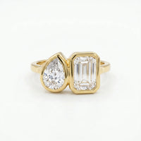 Pear & Emerald Cut Lab-Grown Diamond Ring in 925 Sterling Silver