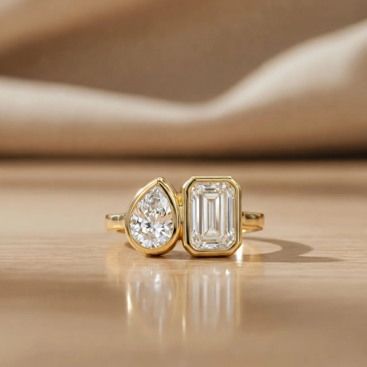 Pear & Emerald Cut Lab-Grown Diamond Ring in 925 Sterling Silver
