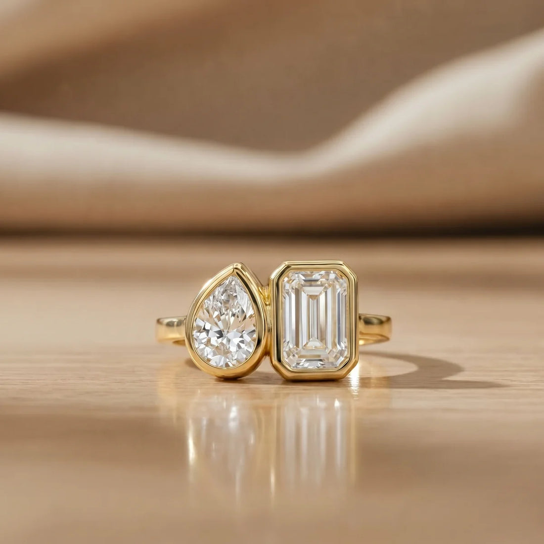 Pear & Emerald Cut Lab-Grown Diamond Ring in 925 Sterling Silver