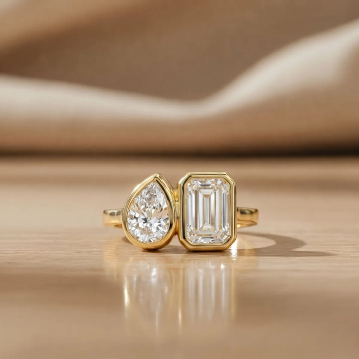Pear & Emerald Cut Lab-Grown Diamond Ring in 925 Sterling Silver