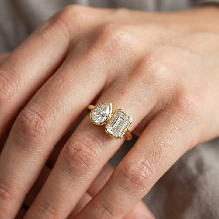 Pear & Emerald Cut Lab-Grown Diamond Ring in 925 Sterling Silver