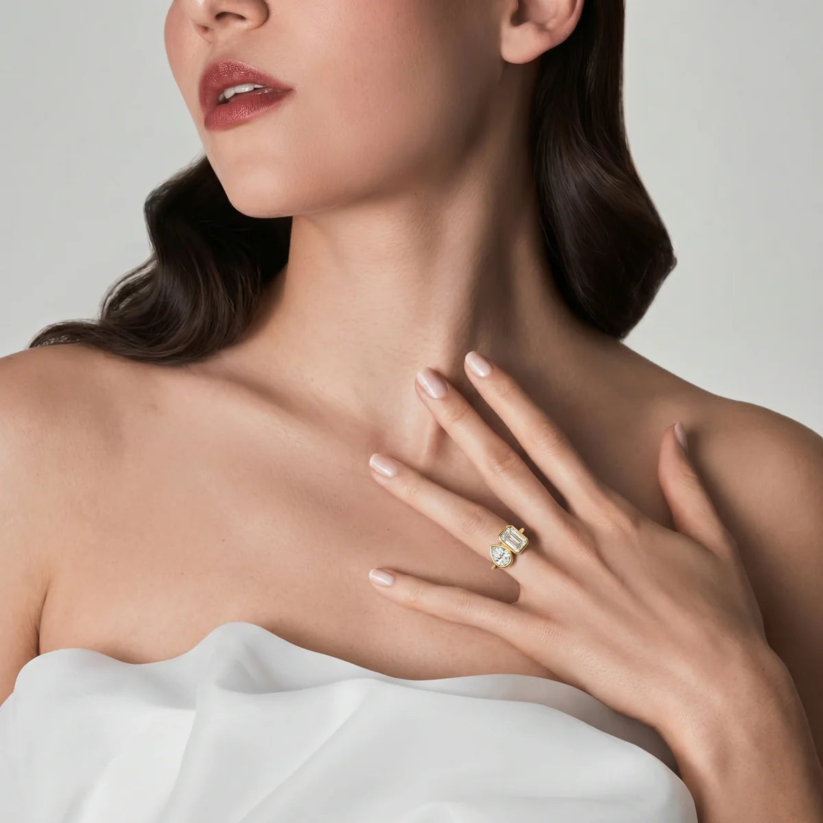 Pear & Emerald Cut Lab-Grown Diamond Ring in 925 Sterling Silver