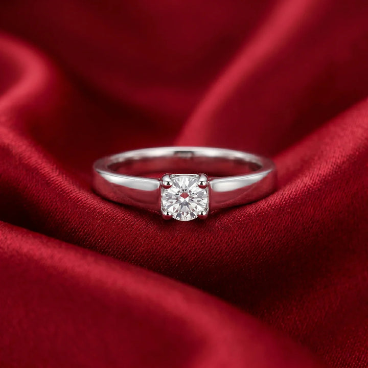 Classic Round Brilliant Solitaire Engagement Ring in Sterling Silver