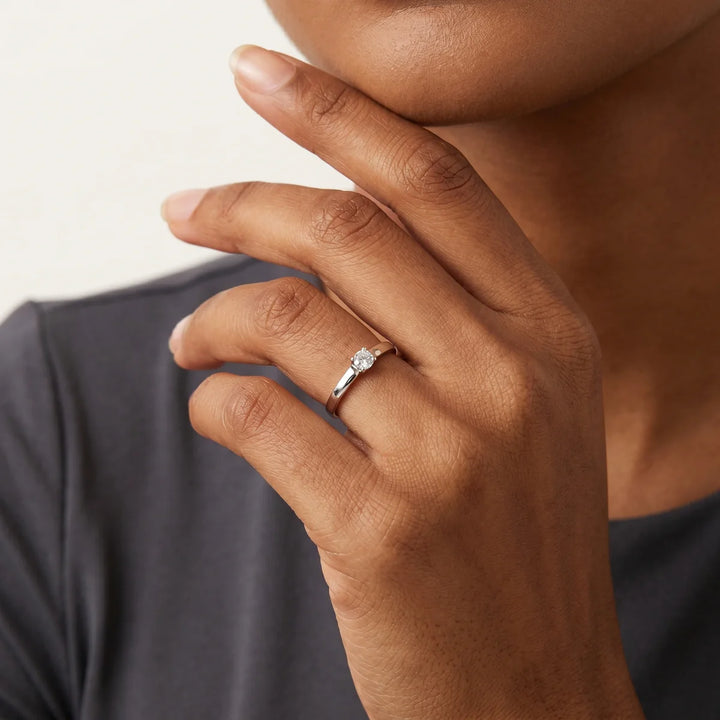 Classic Round Brilliant Solitaire Engagement Ring in Sterling Silver