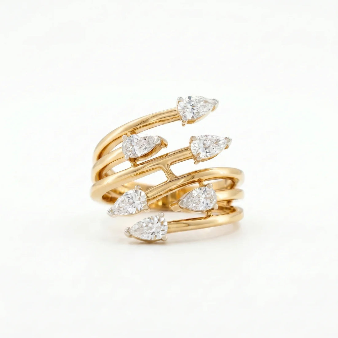 925 Sterling Silver Open Wrap Ring with Pear Cut Lab-Grown Diamonds