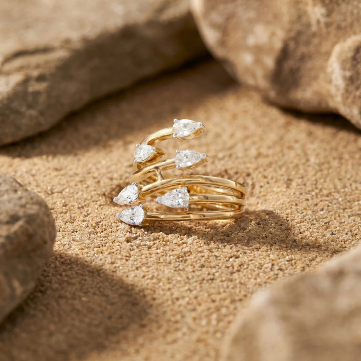 925 Sterling Silver Open Wrap Ring with Pear Cut Lab-Grown Diamonds