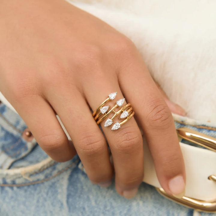 925 Sterling Silver Open Wrap Ring with Pear Cut Lab-Grown Diamonds