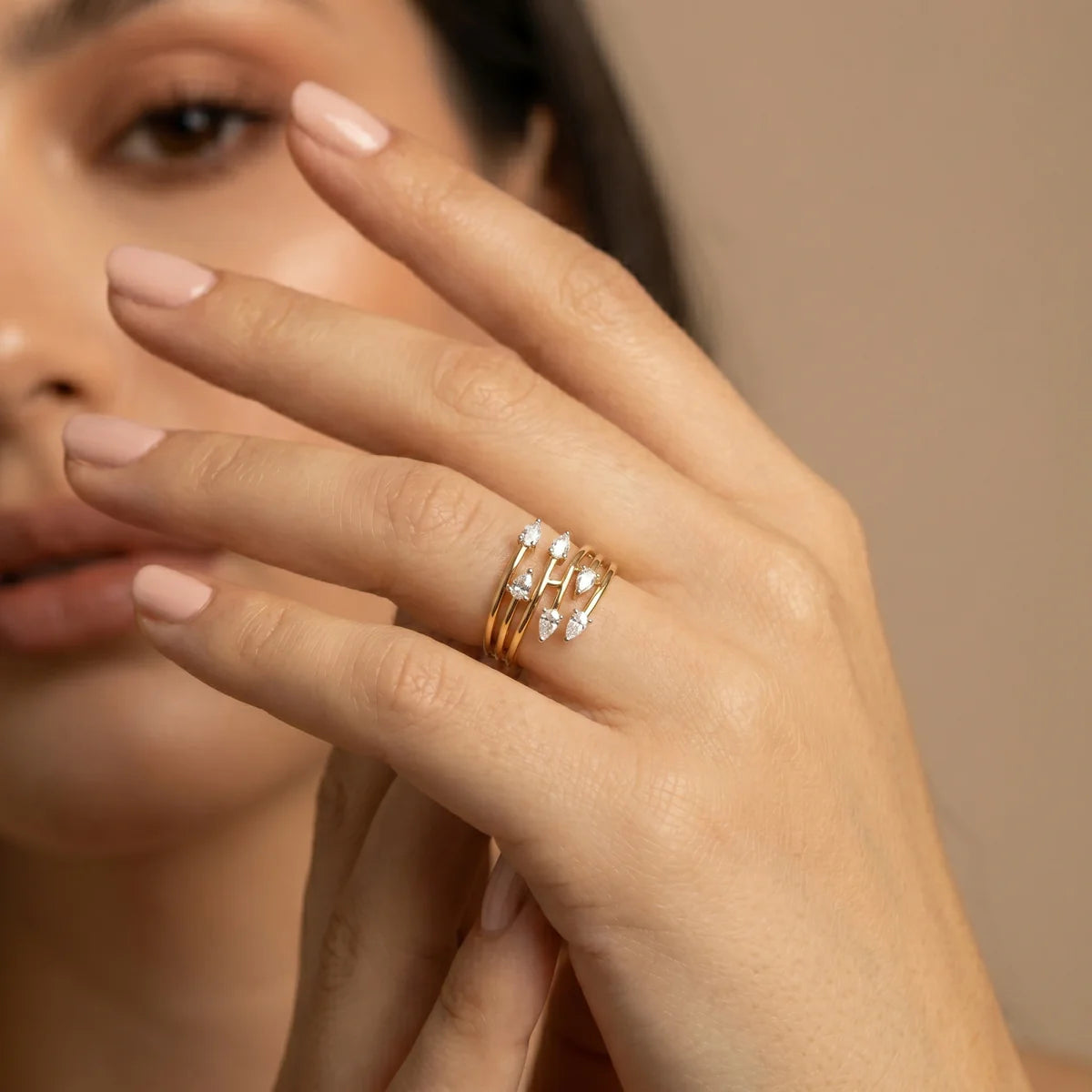 925 Sterling Silver Open Wrap Ring with Pear Cut Lab-Grown Diamonds