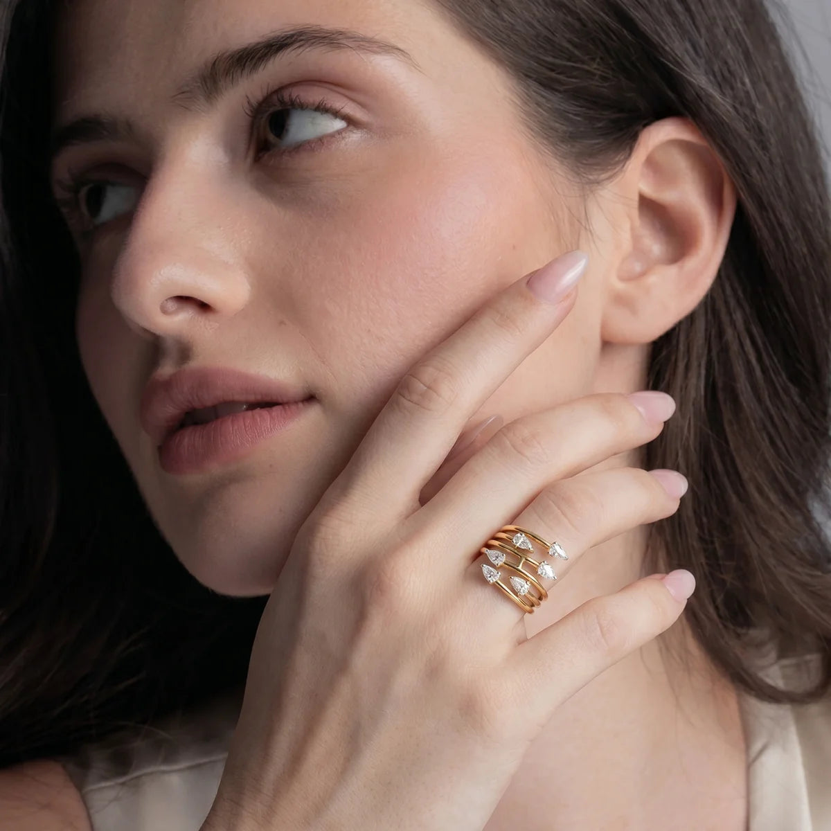 925 Sterling Silver Open Wrap Ring with Pear Cut Lab-Grown Diamonds