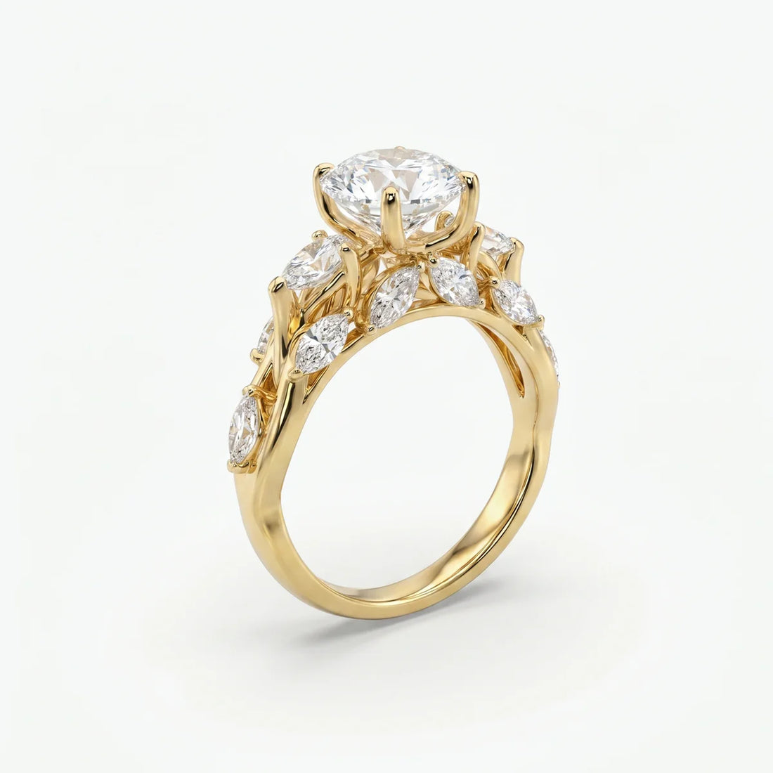 925 Sterling Silver Pear Cut Lab-Grown Diamond Floral Engagement Ring with Marquise & Oval Side Stones