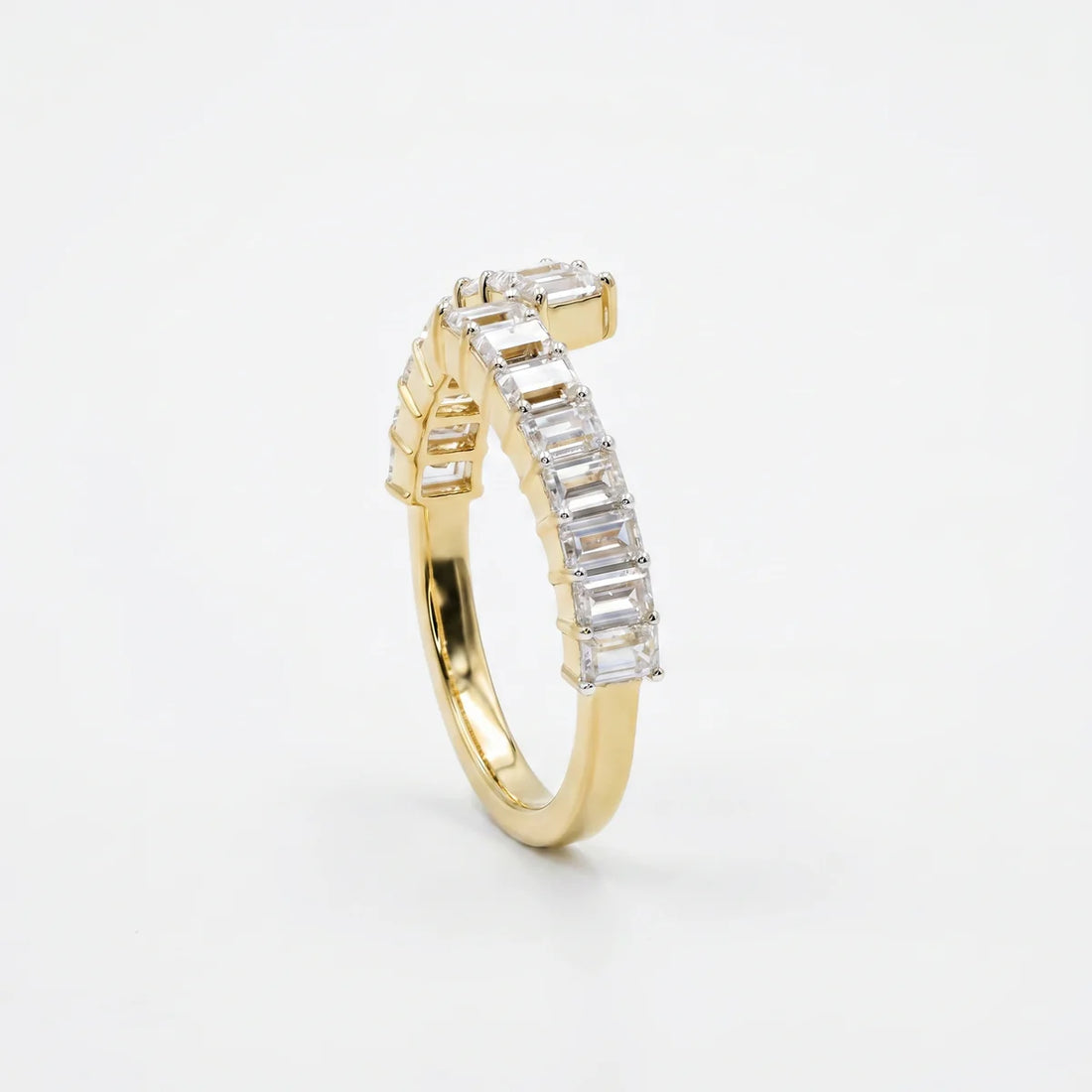 Emerald Cut Cubic Zirconia Open Bypass Ring in 925 Sterling Silver