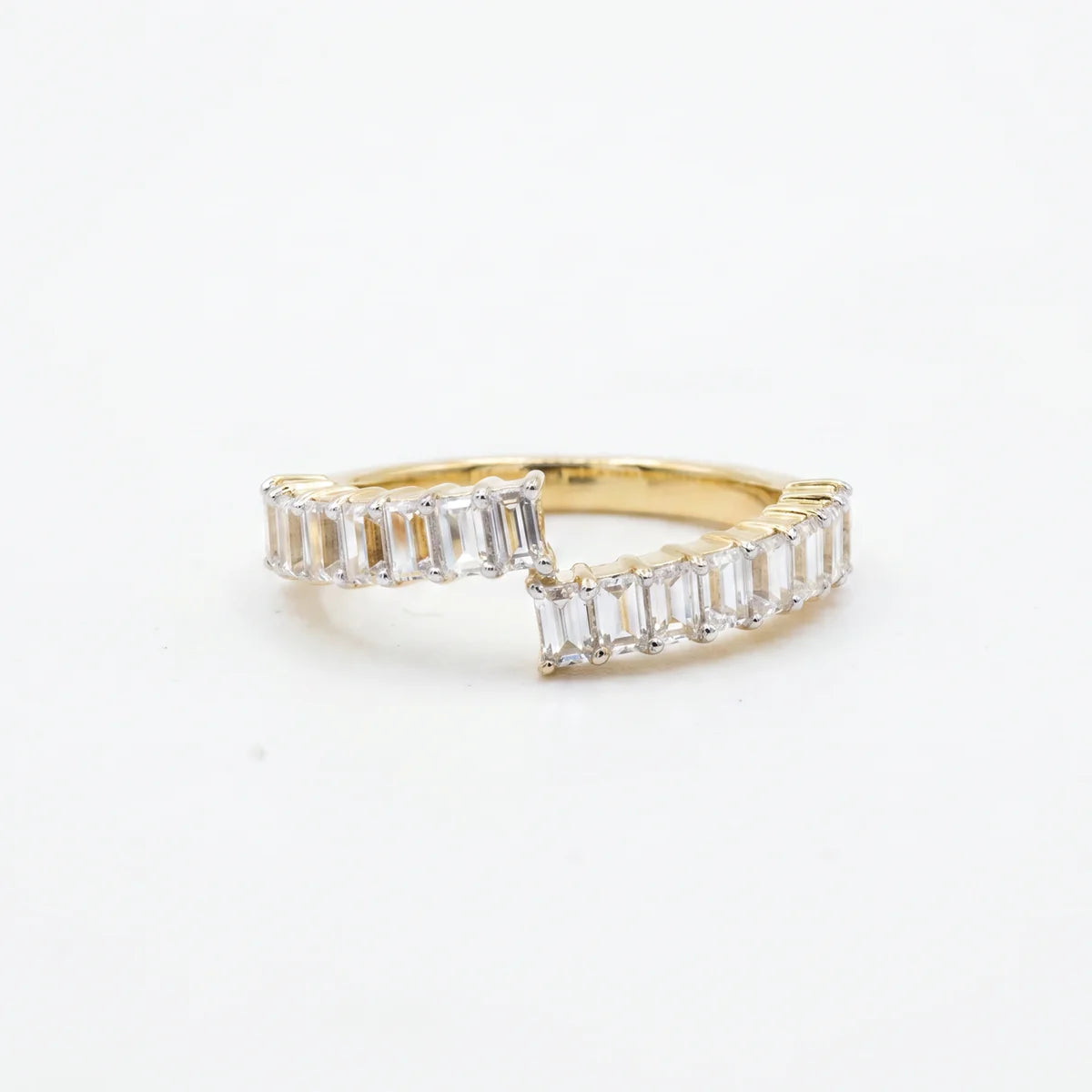 Emerald Cut Cubic Zirconia Open Bypass Ring in 925 Sterling Silver