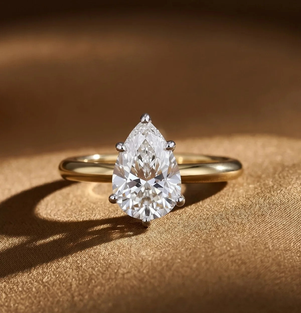 Pear Cut Solitaire Diamond Ring in 925 Sterling Silver