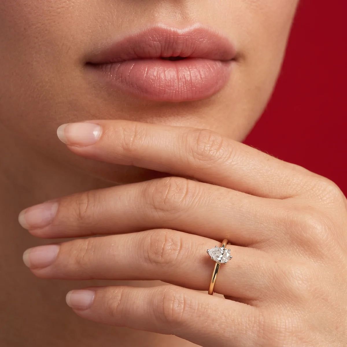 Pear Cut Solitaire Diamond Ring in 925 Sterling Silver
