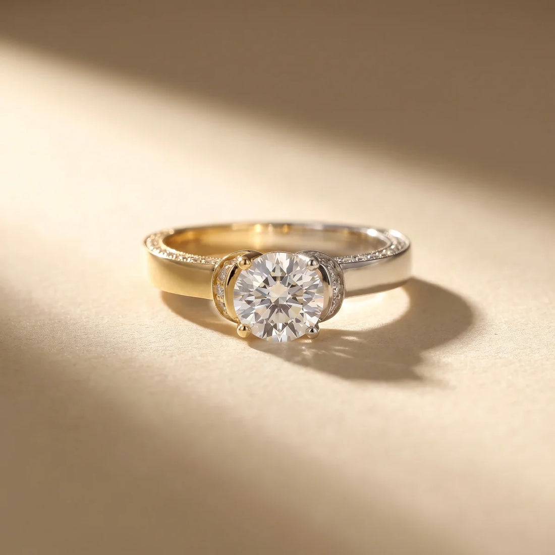 Harmony Two-Tone Round Cut Diamond Solitaire Engagement Ring in 925 Silver