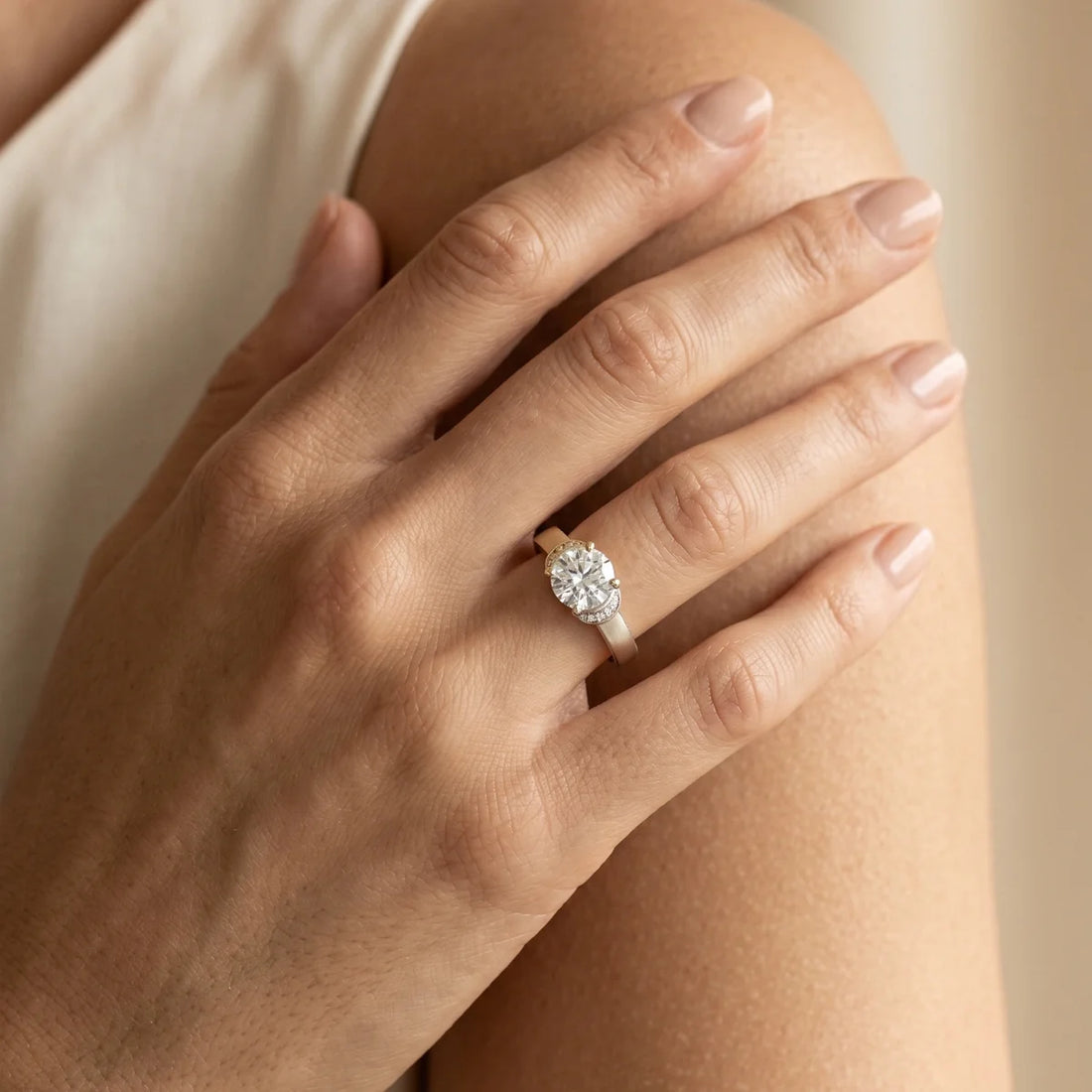 Harmony Two-Tone Round Cut Diamond Solitaire Engagement Ring in 925 Silver