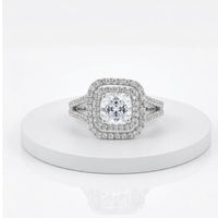 Cushion Cut Double Halo Split Shank Ring in 925 Sterling Silver