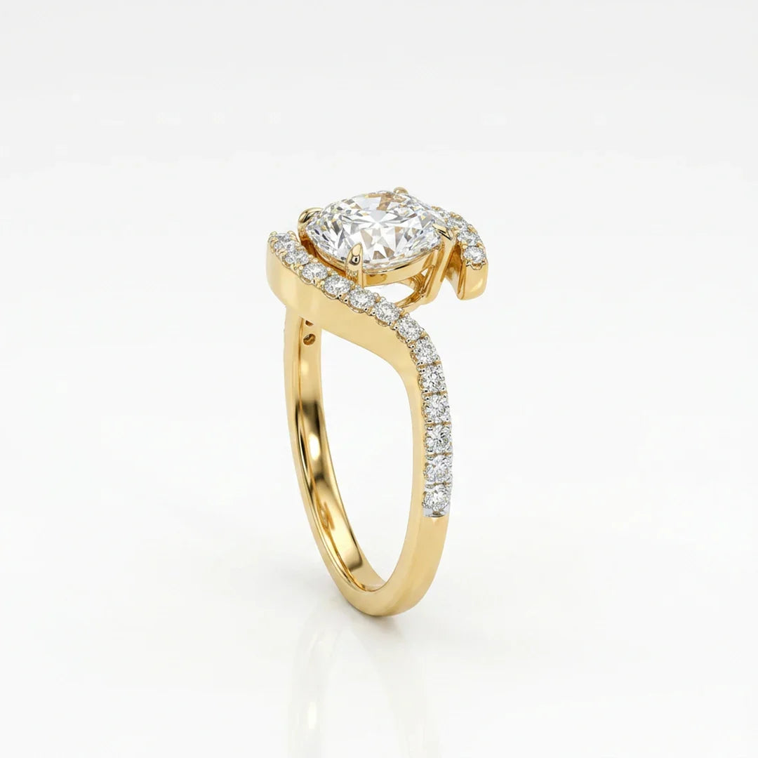 Oval Cut Bypass Swirl Engagement Ring in 925 Sterling Silver with 18K Gold Plating