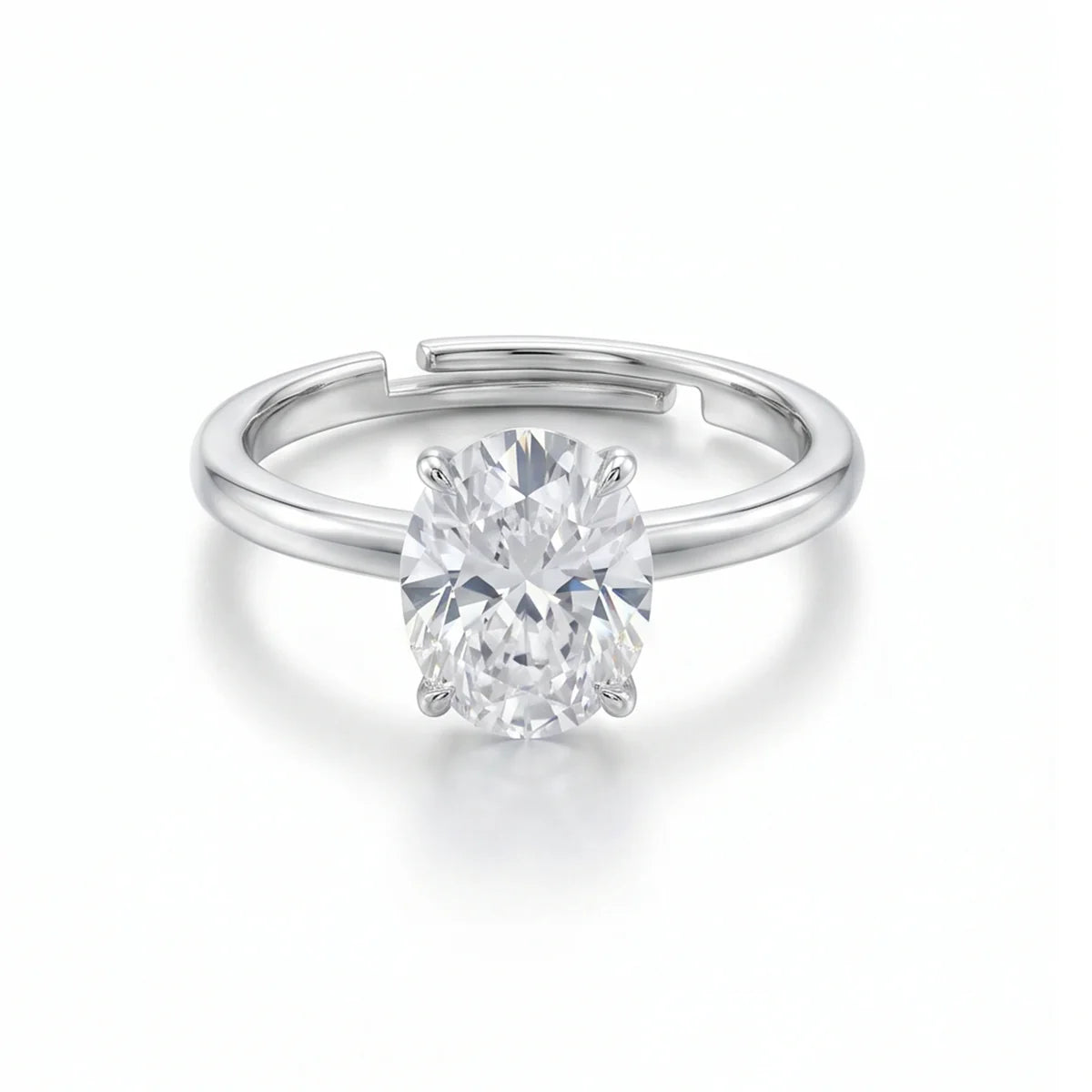Oval Cut Solitaire Open Band Ring in Sterling Silver