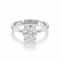 Oval Cut Solitaire Open Band Ring in Sterling Silver
