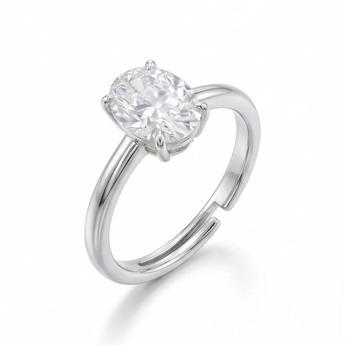 Oval Cut Solitaire Open Band Ring in Sterling Silver