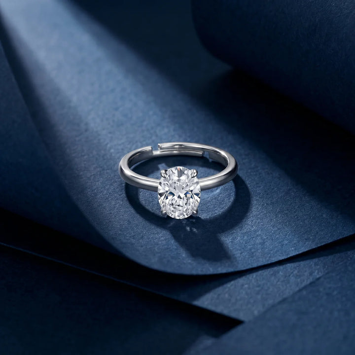 Modern 925 Sterling Silver Oval Solitaire Ring for Women